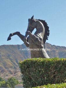 Wild Country sculpture of reared horse with forelegs off the ground and hind legs attached bronze base