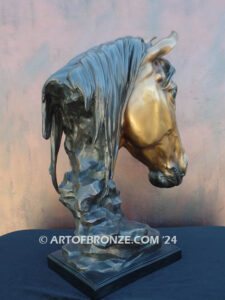 Tenderhearted bronze sculpture bust of thoroughbred horse for home or office