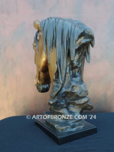 Tenderhearted bronze sculpture bust of thoroughbred horse for home or office