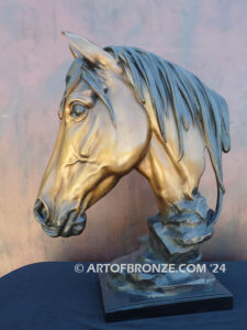 Tenderhearted bronze sculpture bust of thoroughbred horse for home or office