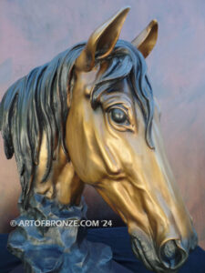 Tenderhearted bronze sculpture bust of thoroughbred horse for home or office