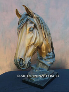 Tenderhearted bronze sculpture bust of thoroughbred horse for home or office