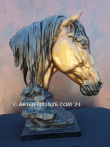 Tenderhearted bronze sculpture bust of thoroughbred horse for home or office