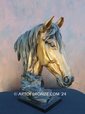 Tenderhearted bronze sculpture bust of thoroughbred horse for home or office