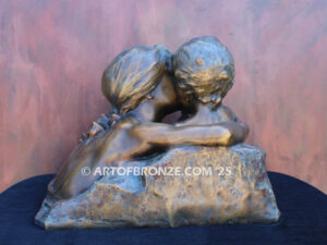 Big Sister nouveau style bronze bust sculpture of big sister and brother after Henri Pernot