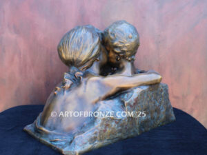 Big Sister nouveau style bronze bust sculpture of big sister and brother after Henri Pernot