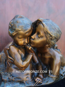 Big Sister nouveau style bronze bust sculpture of big sister and brother after Henri Pernot