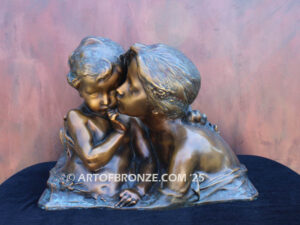 Big Sister nouveau style bronze bust sculpture of big sister and brother after Henri Pernot