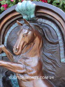 Trilogy bronze cast heroic size outdoor wall fountain of three majestic horses