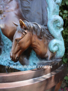 Trilogy bronze cast heroic size outdoor wall fountain of three majestic horses