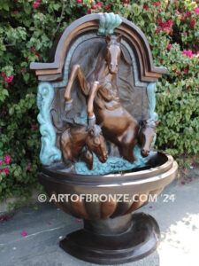 Trilogy bronze cast heroic size outdoor wall fountain of three majestic horses