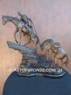 Tough Crossing bronze statue cowboy riding horseback western artwork