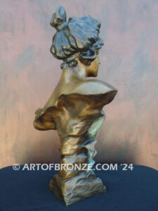 Cala nouveau style bronze bust sculpture of female with Calla Lilly flowers