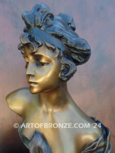 Cala nouveau style bronze bust sculpture of female with Calla Lilly flowers