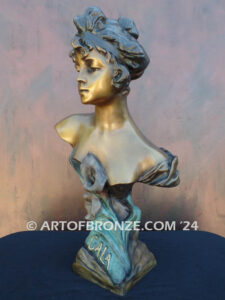 Cala nouveau style bronze bust sculpture of female with Calla Lilly flowers