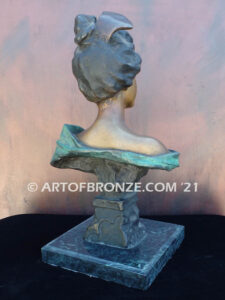 Carmela nouveau style bronze bust sculpture of female after Villanis