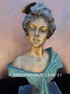 Carmela nouveau style bronze bust sculpture of female after Villanis