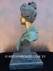 Carmela nouveau style bronze bust sculpture of female after Villanis