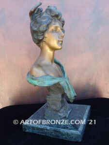 Carmela nouveau style bronze bust sculpture of female after Villanis