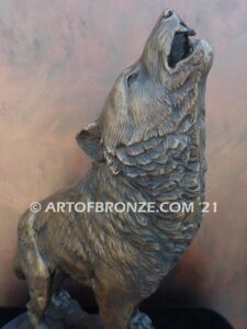 Howling Wolf indoor north American wildlife bronze sculpture artwork