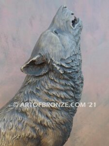 Howling Wolf indoor north American wildlife bronze sculpture artwork