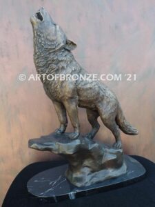 Howling Wolf indoor north American wildlife bronze sculpture artwork