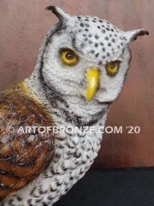 Northern Visitor lost wax bronze statue casting of poised owl