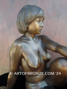 Nude Study nouveau style bronze statue of sitting female