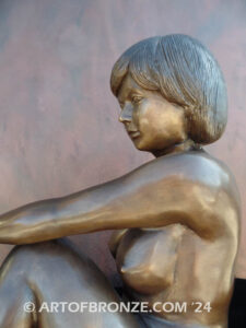 Nude Study nouveau style bronze statue of sitting female