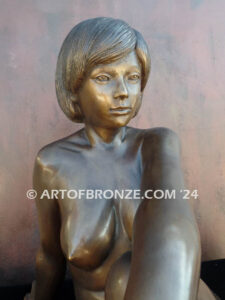 Nude Study nouveau style bronze statue of sitting female