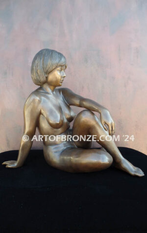 Nude Study nouveau style bronze statue of sitting female