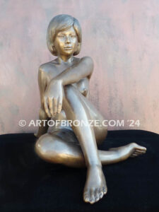 Nude Study nouveau style bronze statue of sitting female