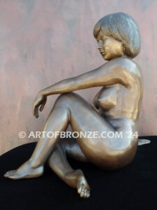 Nude Study nouveau style bronze statue of sitting female