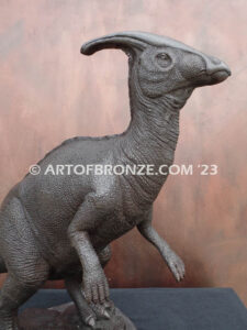 Parasaurolophus dinosaur bronze statue for indoor home or office display