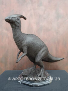 Parasaurolophus dinosaur bronze statue for indoor home or office display