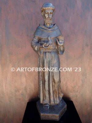 Saint Francis holding dove and giving blessing bronze statue