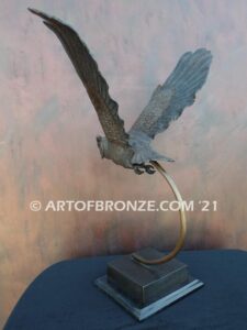 Silent Night lost wax bronze statue casting of owl captured in mid-flight