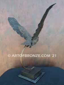 Silent Night lost wax bronze statue casting of owl captured in mid-flight