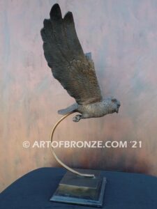 Silent Night lost wax bronze statue casting of owl captured in mid-flight