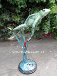 Swimming Lessons bronze sculptures of playful and whimsical frogs for outdoor and garden display