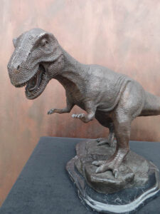 T-rex, tyrannosaurus dinosaur bronze statue for indoor home or office display