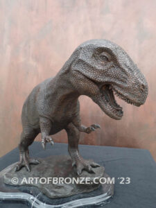 T-rex, tyrannosaurus dinosaur bronze statue for indoor home or office display