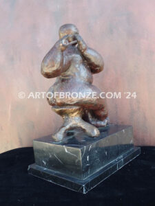 Virtuoso Flute nude male standing and playing the flute bronze sculpture