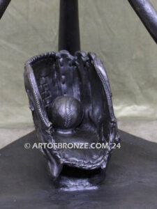 Diamond Legacy bronze sculpture for baseball fans of glove, ball, hat and bats