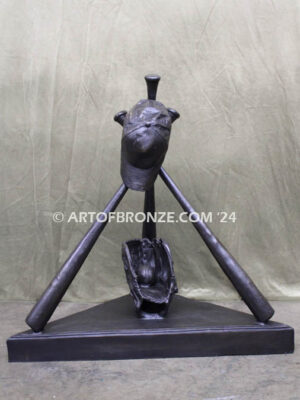 Diamond Legacy bronze sculpture for baseball fans of glove, ball, hat and bats