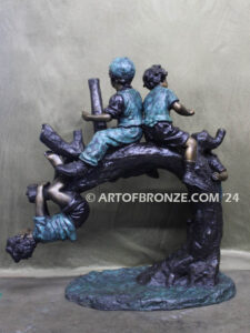 Branch of Joy monumental bronze sculpture four children playing on branch