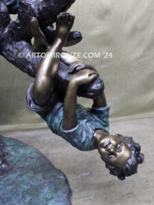 Branch of Joy monumental bronze sculpture four children playing on branch