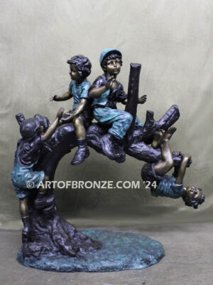 Branch of Joy monumental bronze sculpture four children playing on branch