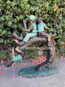 Branch of Joy monumental bronze sculpture four children playing on branch