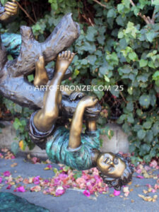 Branch of Joy monumental bronze sculpture four children playing on branch